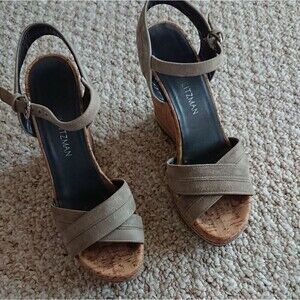 Stuart Weitzman Minky Wedge Sandal - Olive green size 6.5